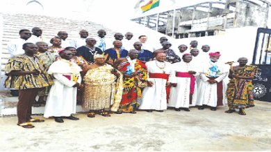 Cardinal Napier with the Nuncio, Bishops, Osabarima Kwesi Atta II, Oguaamanhen, his elders and some Priests.